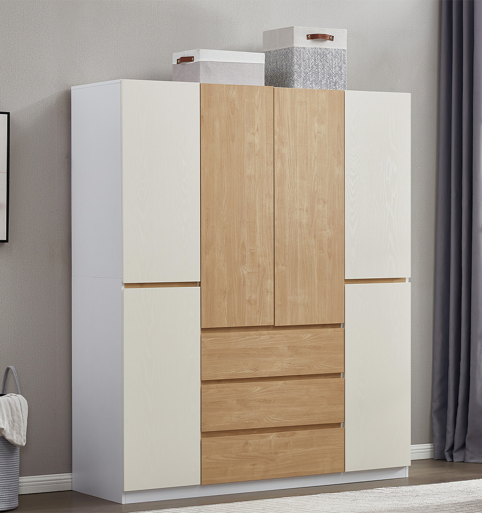 74.8" H Wardrobe Closet with 4 Doors 3 Drawers White Freestanding Wood Armoire