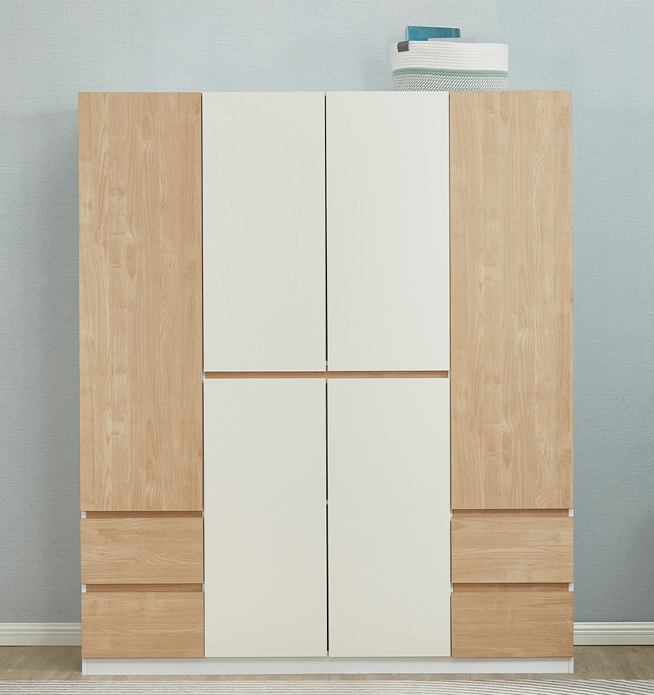  74.8" Tall 4 Doors Wooden White Wood Wardrobe Closet Armoire 4 Drawers