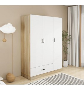 Armoire Wardrobe Closet, Bedroom Armoires with Hanging Rod, 3 Doors,3 Storage Cabinets, Wardrobe Closet with Drawer,White