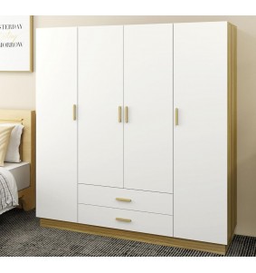 Armoire Wardrobe Closet Storage Cabinet with 4 Doors 2 Hanging Rods 2 Drawers for Bedroom,White