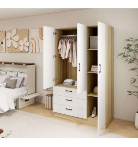 Modern 3 Closet Drawers for Clothes Cabinet Closet Wardrobe , 3 Door Armoire Wardrobe Closet with Mirror, White Wardrobe Closet