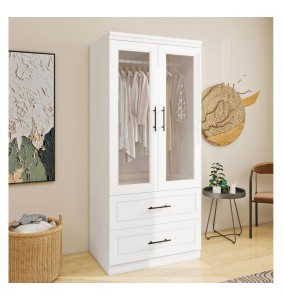 2 Doors Armoire Wardrobe Closet,Wardrobe Cabinet with Drawers, Hanging Rod and Storage Cabinet for Bedroom,White