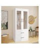 2 Doors Armoire Wardrobe Closet,Wardrobe Cabinet with Drawers, Hanging Rod and Storage Cabinet for Bedroom,White