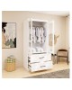 2 Doors Armoire Wardrobe Closet,Wardrobe Cabinet with Drawers, Hanging Rod and Storage Cabinet for Bedroom,White