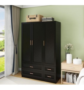Armoire Wardrobe Closet, Wardrobe Closet with 4 Drawers and 3 Doors, Closet Organizers and Storage with Hanging Rail,Black