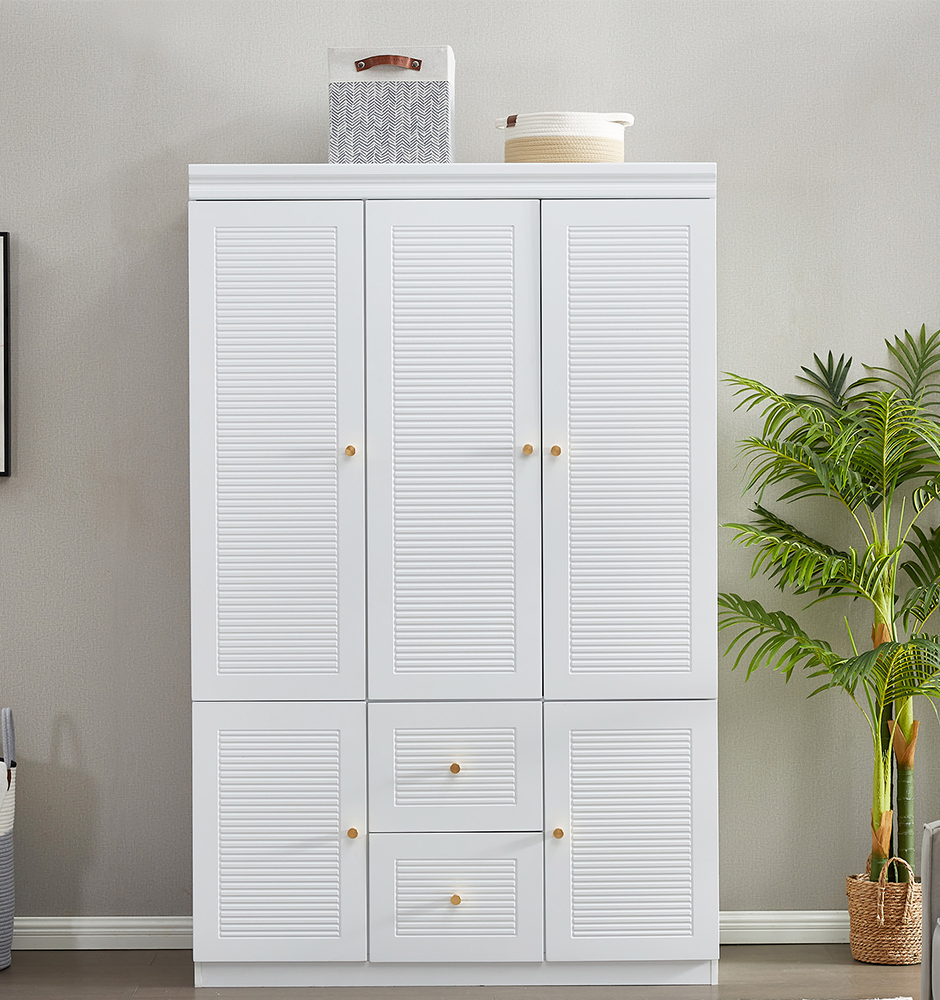 74" 3 Doors White Wooden Wardrobe Closet Armoire Bedroom Freestanding