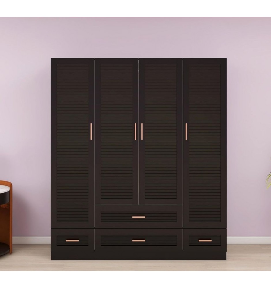Wooden Armoire Wardrobe Closet,Tall Cabinet with 4 Doors, 4 Drawers, Hanging Rods and Shelves for Bedroom Armoire Storage,Black 
