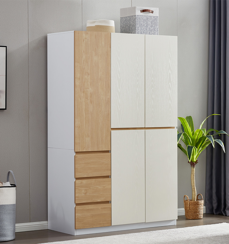 74.8" Tall Closet Wardrobe 3 Doors 3 Drawers Wooden Armoire Wardrobe Closet