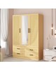 3 Doors Manufactured Wooden Wardrobe Armoire Closet with mirror door,47'W wardrobe cabinet with 4 drawers,3 shelves and rod.