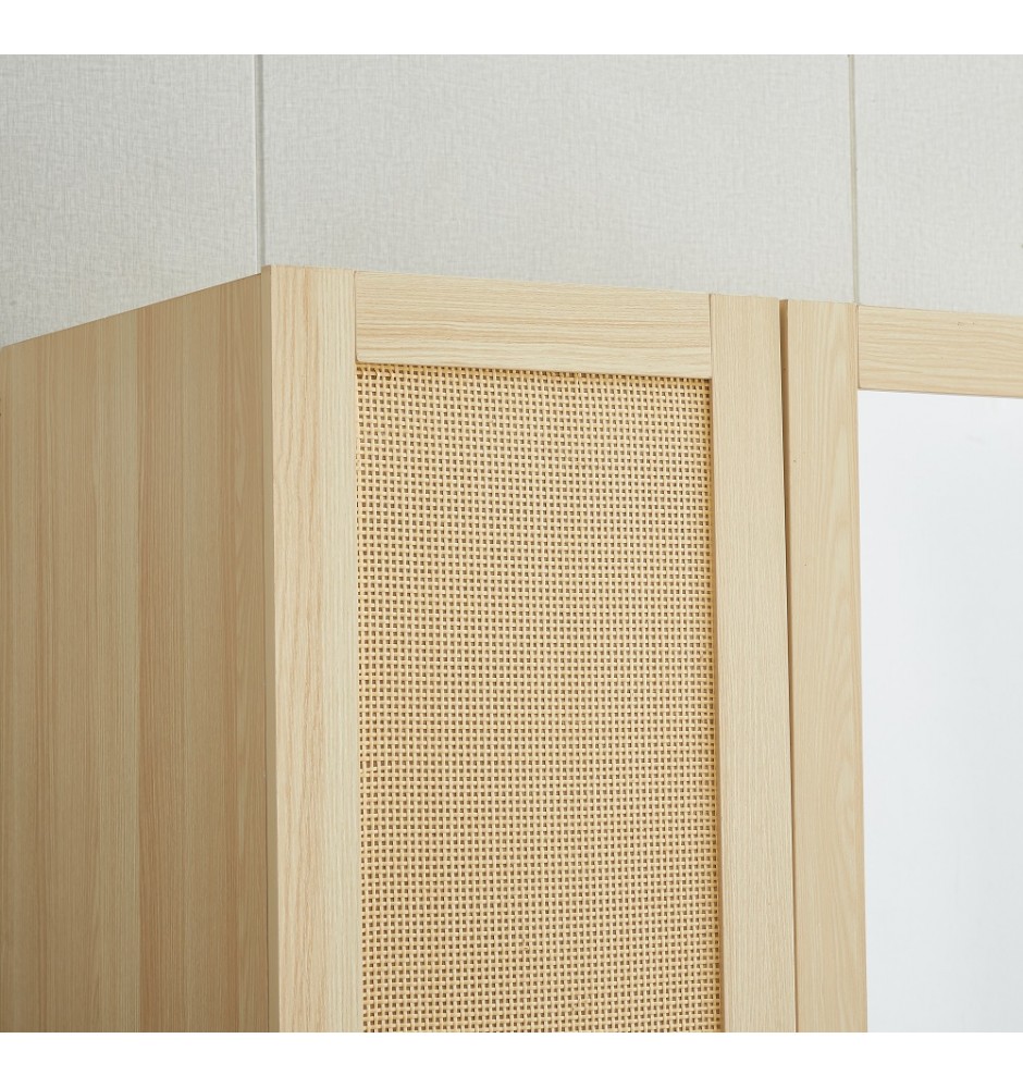 3 Doors Manufactured Wooden Wardrobe Armoire Closet with mirror door,47'W wardrobe cabinet with 4 drawers,3 shelves and rod.