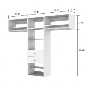 White Wood Modular Closet System 70.2"H x 85.8'W x 16.19"D with 2 rods and 7 shelves
