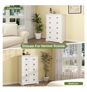 Wood Dresser with 5 Drawers, Modern Dresser Chest of Drawers with Black Handles for Clothes, Tall Dressers Chests of Drawers for Bedroom Living Room Hallway