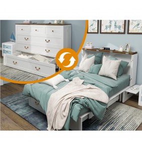 Murphy Bed Cabinet,Murphy Bed Queen with USB and Charging Ports, Murphy Bed Cabinet with Drawer Includes Storage Cabinet,White Cabinet Bed  for Guest Room