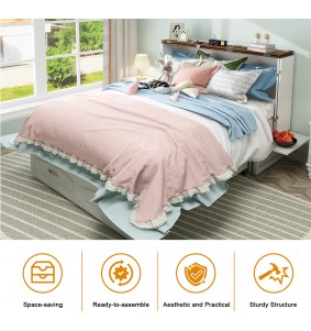 Murphy Bed Cabinet,Murphy Bed Queen with USB, Murphy Bed Cabinet with Drawer,Cabinet Bed for Guest Room, White
