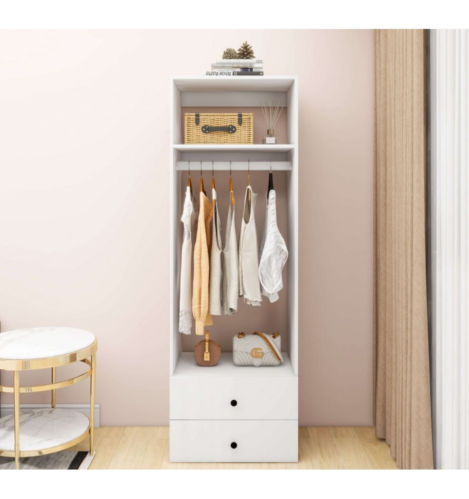 Wooden Wardrobe Closet System with 2 Closet Drawers, Walk-in Closet Organizers and Storage,Clothes Organizer with Closet Shelves,White