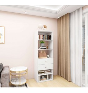 Closet System Wall-Mounted Garment Rack, Walk in Clothes Storage Cabinet Built-in Closet Organization with 5 Shelves and 2 Drawers for Bedroom, White