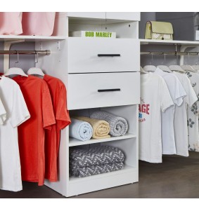Closet Organizer System with 3 Shelf Towers, White Closet System with 2 Drawers Armoire Wardrobe Closet