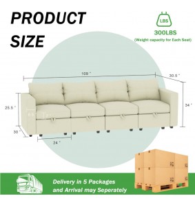 Modular Sectional Couch 4-Seater Sectional Couches with Storage Sectionals Modular Sofa Sectionals Couch for Livingroom,White