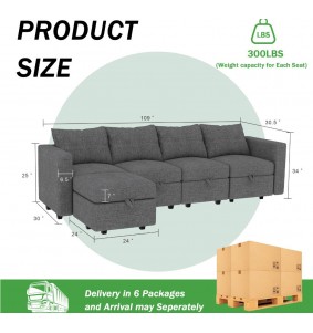 Modular Sectional Sofa with Ottoman Sofa Sectionals Comfy Sofa Sectional Couch for Livingroom Modular Sofa Couch Sleeper Sectionals Sofa ,Gray