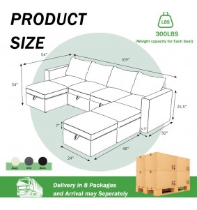 Livelylodge Modular Sectional Sofa U Shaped Sectional Couch with Ottomans Reversible Modular Sofa 7 Seater Couch with Storage Seat Livingroom Furniture Set Comfy Sofa,Gray